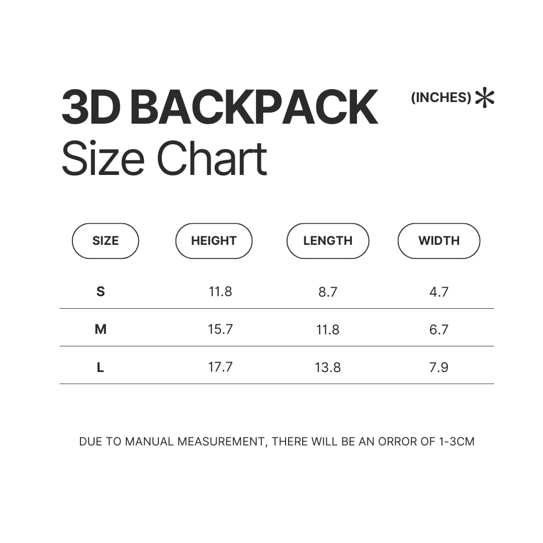 3D Backpack Size Chart - Kuroko no Basket Store