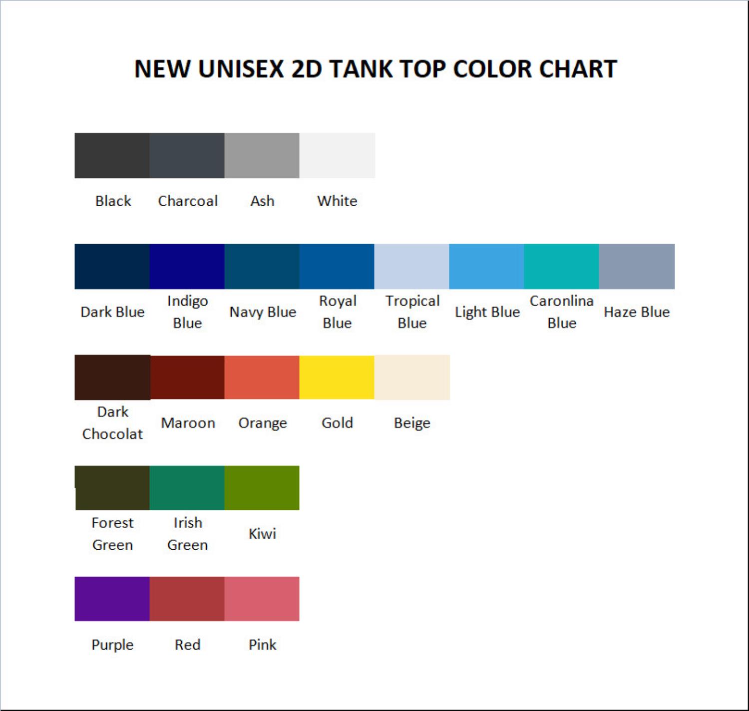 tank top color chart - Kuroko no Basket Store